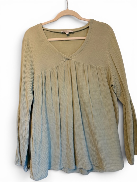 Astrologie Tops - Astrologie Boho V Neck Sage Green Cotton Gauze Top SzL